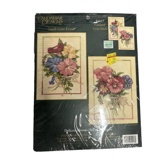 Candamar Designs Inc. Set of 2 Counted Cross Stitch 51417 Delicate Blooms - Picture 1 of 6